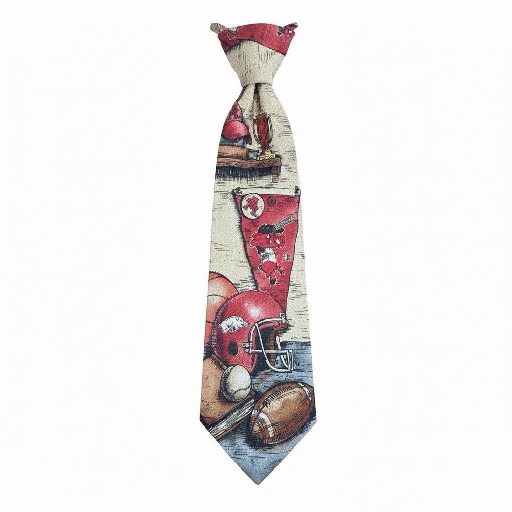 Vtg Eagles Wings Arkansas Razorbacks Silk Tie Football Sports Fan Necktie USA